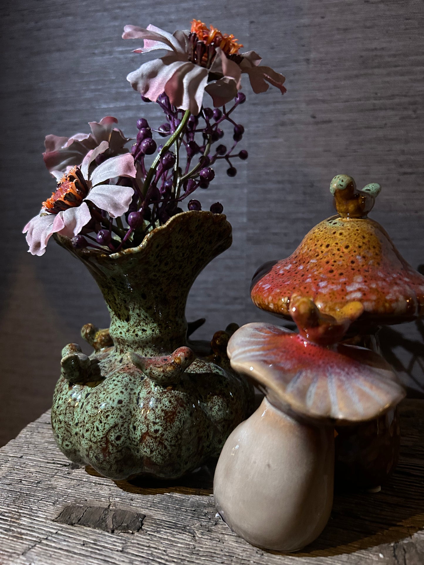 Autum Vase Bird Green