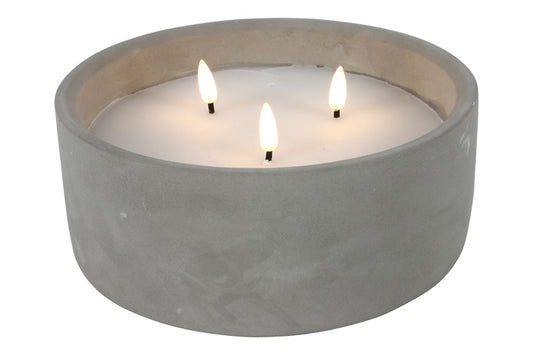 Led Kaars in Cement Pot met 3 Lonten - Maat L - indoor/outdoor