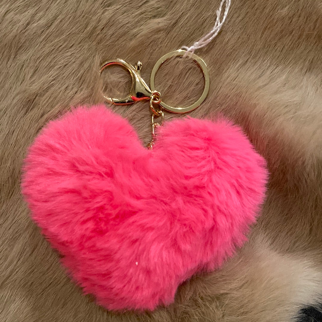 Sleutelhanger fluffy hart pink