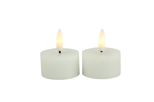 Theelicht waxine rustiek Ø4CM LED rond Lyon set/2 wit-L4B4H5,2CM