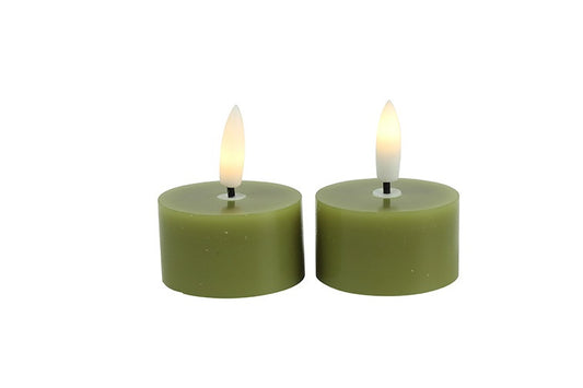 Theelicht waxine rustiek Ø4CM LED rond Lyon set/2 lichtgroen-L4B4H5,2CM