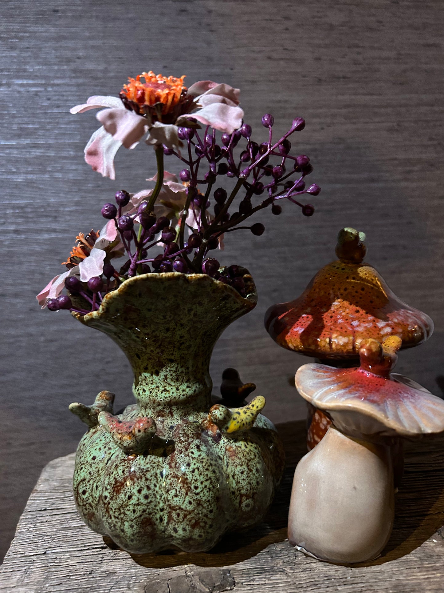 Autum Vase Bird Green